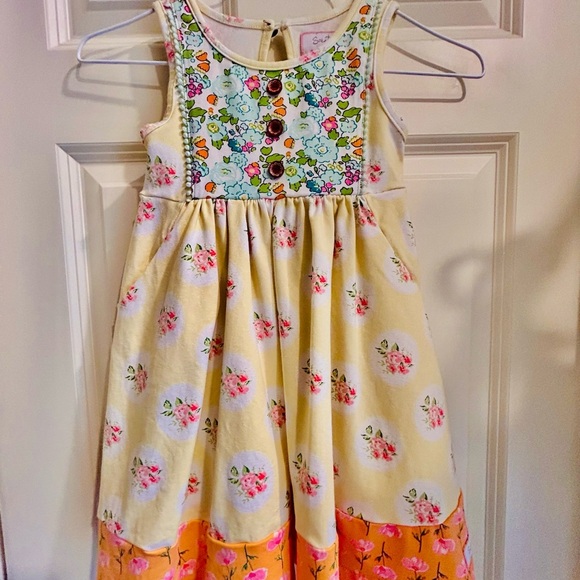 Sweet Honey Yellow Floral Sleeveless Dress with Pockets Girls Size 5 - Picture 3 of 16
